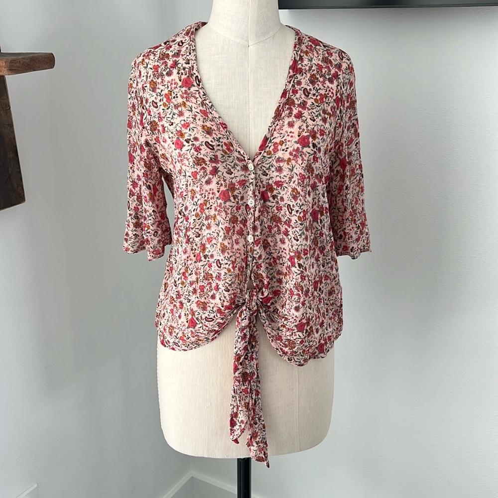Blue Life - Floral Tie front Blouse